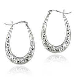 Mondevio Sterling Silver Scroll Design Hoop Earrings