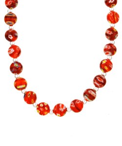 Stonique Creations Sterling Silver Red Venetian Glass Bead Necklace