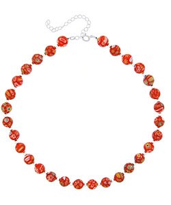 Stonique Creations Sterling Silver Orange Venetian Glass Necklace