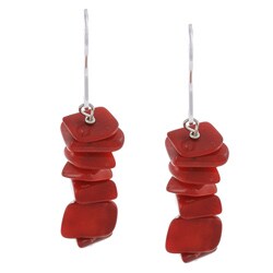 Stonique Creations Sterling Silver Sea Bamboo Coral Dangle Earrings