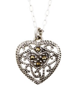 Sterling Silver 18-inch Marcasite Heart Necklace
