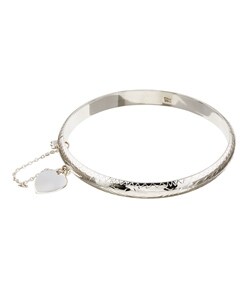 Sterling Silver Polished Bangle with Heart ID