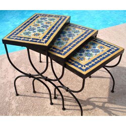  'Les Fleures' 3-piece Mosaic Table Set (Morocco)