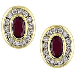 14k Gold Oval Ruby and 1/4ct TDW Diamond Earrings