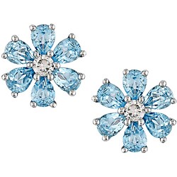 10k White Gold Blue Topaz Flower Earrings
