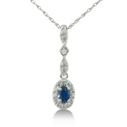 10k White Gold Blue Sapphire and Diamond Necklace