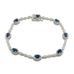 10k White Gold Blue Sapphire Diamond 7-inch Bracelet