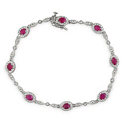 10k White Gold Ruby Diamond 7-inch  Bracelet