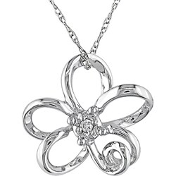 10k White Gold Diamond Accent Flower Necklace