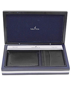 Nautica Black Tri-fold Wallet with Card Case Gift Set