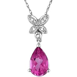 10k White Gold Diamond Pink Topaz Pendant