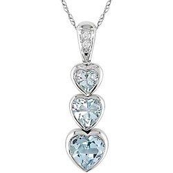 10k White Gold Triple Heart Blue Topaz Necklace