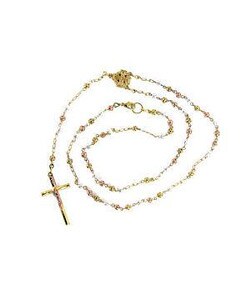14k Gold Overlay Three-tone Rosary Necklace (Mexico)