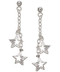 Sterling Silver Textured Stars Drop Earrings