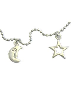 Moon & Star Sterling Silver Anklet (Set of 2)