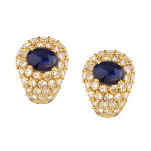 18k Gold 5ct TDW Diamond and Sapphire Earrings (J, I1)