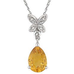 10k White Gold Citrine and Diamond Necklace