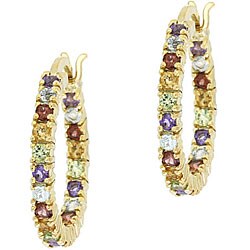 Glitzy Rocks 18k Gold over Sterling Silver Multi-gemstone Hoop Earrings
