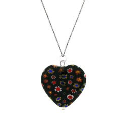 Stonique Creations Sterling Silver Black Venetian Glass Heart Necklace