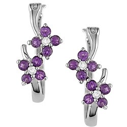 10k White Gold Amethyst and Diamond Hoop Earrings