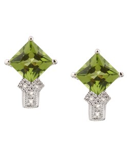 14k White Gold Peridot and Diamond Post Earrings