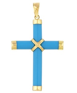 14k Yellow Gold Turquoise Cross Pendant