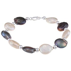 Glitzy Rocks White and Peacock Cultured FW Coin Pearl Bracelet (10 mm)