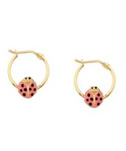 14k Yellow Gold 12 mm Hoop and Ladybug Earrings