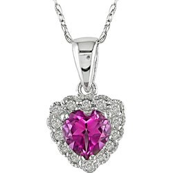10k Gold Pink Topaz and Diamond Heart Necklace