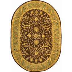 Handmade Antique Mahal Brown/ Blue Wool Rug (4'6 x 6'6 Oval)