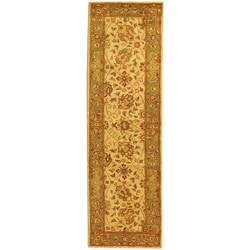 Handmade Antique Mashad Ivory/ Green Wool Runner (2'3 x 12')