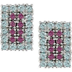 14k White Gold Blue Topaz and Rhodolite Earrings