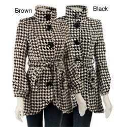 Last Kiss Women's Belted Houndstooth Coat