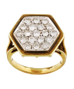 14k Yellow Gold and 1ct TDW Diamond Hexagon Ring (I-J, SI1)