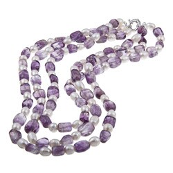 Maddy Emerson Freshwater Pearl and Amethyst Necklace (8-9 mm)