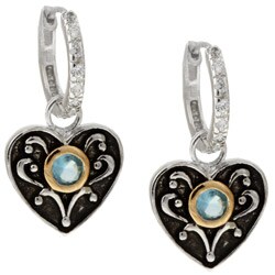 Two-tone Sterling Silver Blue Heart Earrings