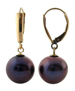 DaVonna 14k Yellow Gold Black Cultured Pearl Drop Earrings (9-9.5 mm)