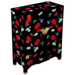 Black Lacquer 'Spring Romance' Cabinet/ End Table