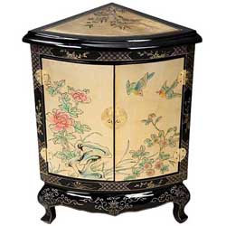 Black/ Gold Lacquer Asian Corner Cabinet