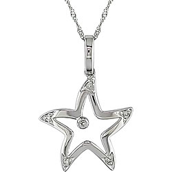 14k White Gold Diamond Accent Star Necklace
