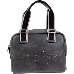 Fendi Dark Grey Medium Soft Pebbled Leather Boston Bag