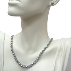 DaVonna Grey Freshwater Pearl Necklace and Earrings Set