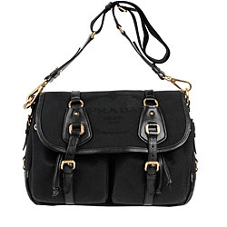 Prada Black Jacquard Canvas Flap Messenger Bag