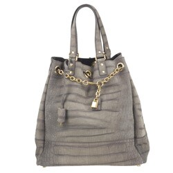 YSL 'Overseas' Grey Croc Embossed Nubuck Tote Bag