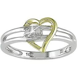 10k Two-tone Gold Diamond Heart Ring