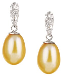 14k Gold Golden FW Pearl and Diamond Earrings