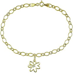 10k Gold Diamond Accent Flower Charm Bracelet