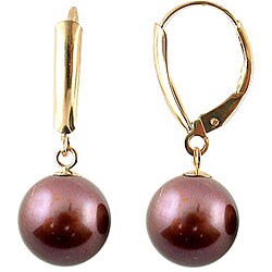 DaVonna 14k Gold Brown Akoya Pearl Earrings (9-9.5 mm)