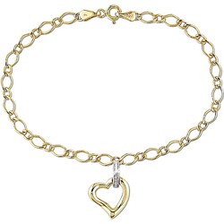 10k Two-tone Gold Diamond Heart Charm Bracelet