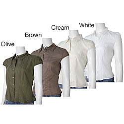 XOXO Women's Cap Sleeve Button Front Blouse